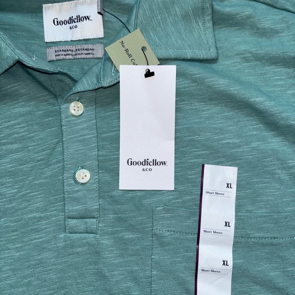Goodfellow & Co Men’s Green Short Sleeve Polo w/ No Roll Collar NWT Size XL - Picture 3 of 4